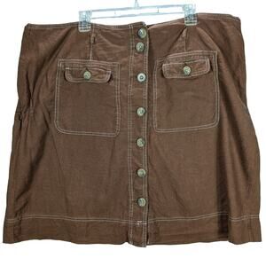 C Est 1946 Linen Skirt Womens 22 W Brown Buttons Coastal Beachy Cottage Y2K